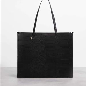 BEIS work tote in black crocodile